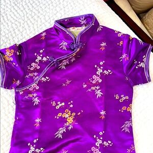 Purple Floral Satin Cheongsam Top